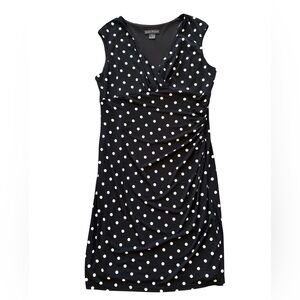 Jessica Howard Ruched Cap Sleeve Black and White Polka Dot Midi Dress Size 16